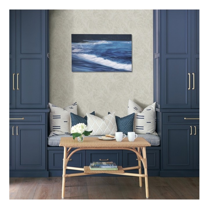 Papel pintado silueta hojas grandes de monstera en terciopelo blanco - Palm River 680880