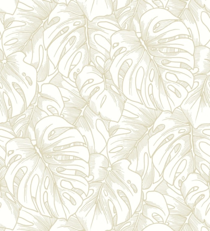 Papel pintado silueta hojas grandes de monstera con pintura de oro - Palm River 680881
