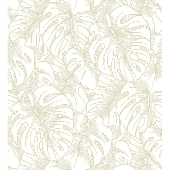 Papel pintado silueta hojas grandes de monstera con pintura de oro - Palm River 680881