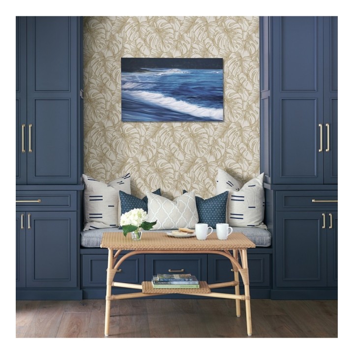 Papel pintado silueta hojas grandes de monstera con pintura de oro - Palm River 680881