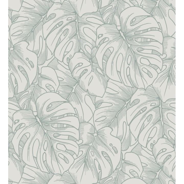 Papel pintado silueta hojas grandes de monstera en terciopelo verde - Palm River 680883