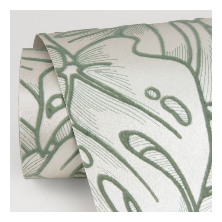 Papel pintado silueta hojas grandes de monstera en terciopelo verde - Palm River 680883