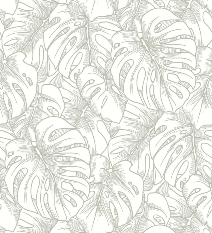 Papel pintado silueta hojas grandes de monstera con pintura de plata - Palm River 680884