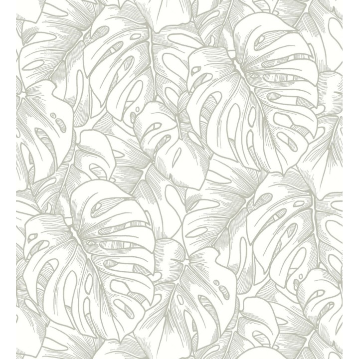 Papel pintado silueta hojas grandes de monstera con pintura de plata - Palm River 680884