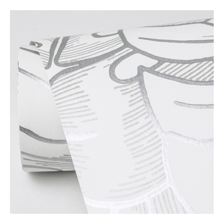 Papel pintado silueta hojas grandes de monstera con pintura de plata - Palm River 680884