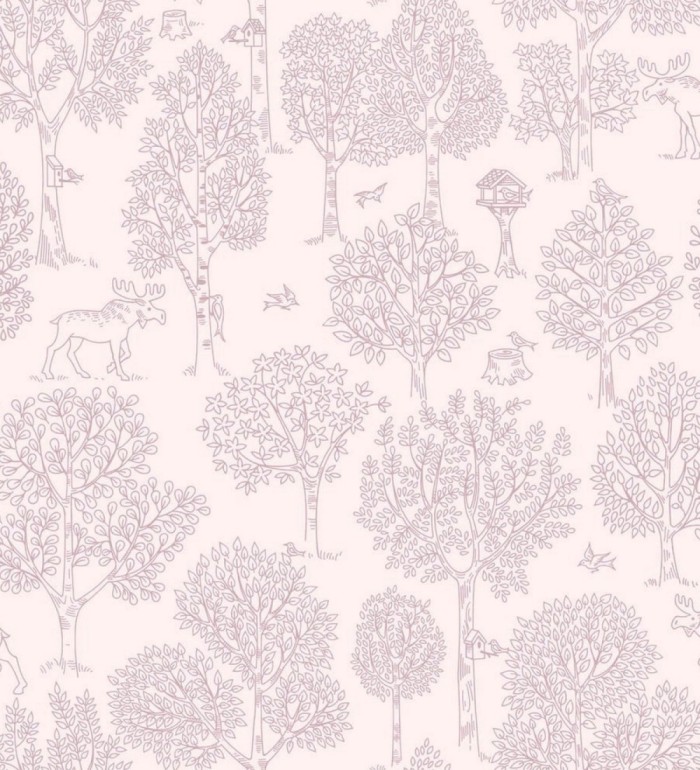 Papel pintado árboles bosque nórdico fondo rosa - Nordic Park 120786
