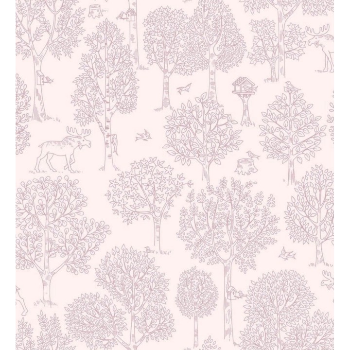 Papel pintado árboles bosque nórdico fondo rosa - Nordic Park 120786