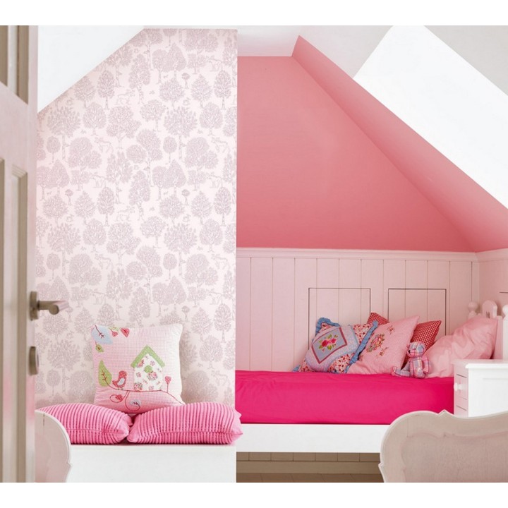 Papel pintado árboles bosque nórdico fondo rosa - Nordic Park 120786