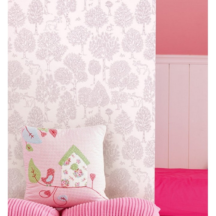 Papel pintado árboles bosque nórdico fondo rosa - Nordic Park 120786