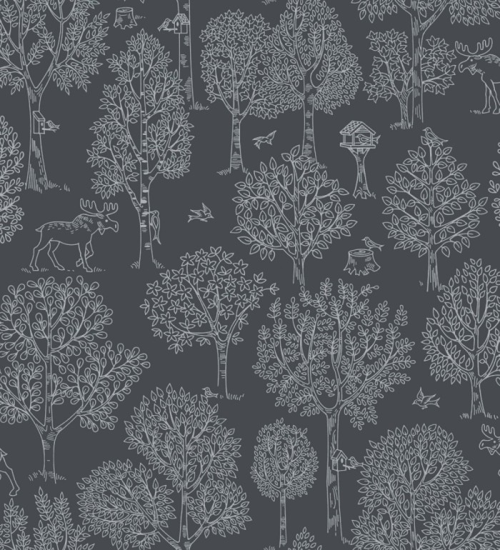 Papel pintado árboles bosque nórdico fondo negro - Nordic Park 120788