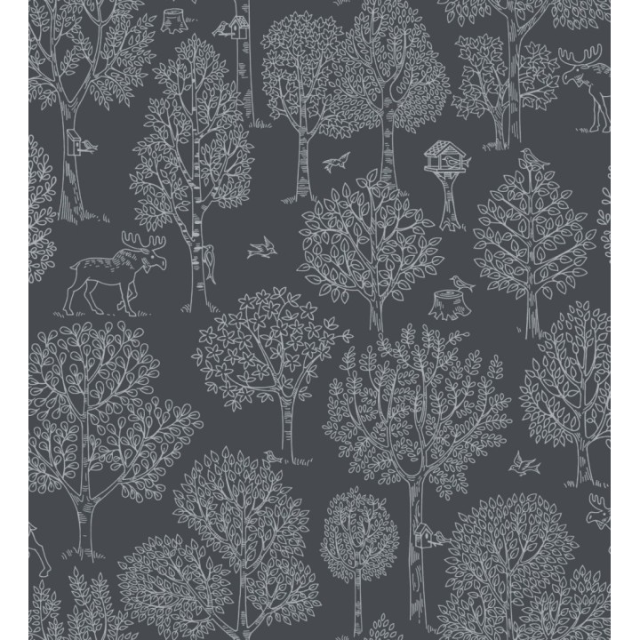 Papel pintado árboles bosque nórdico fondo negro - Nordic Park 120788