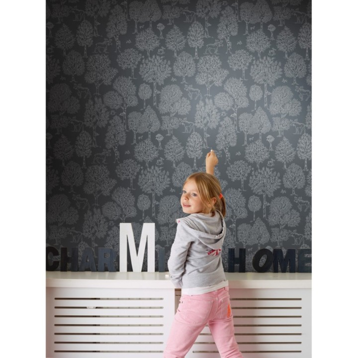 Papel pintado árboles bosque nórdico fondo negro - Nordic Park 120788