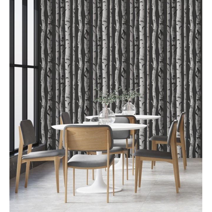 Papel pintado tronco de árboles de estilo nórdico color negro - Nordic Forest 680892