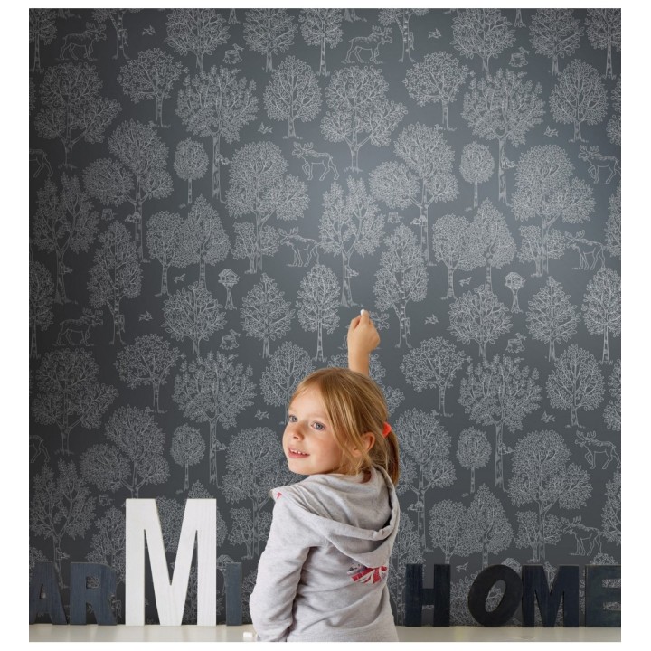 Papel pintado árboles bosque nórdico fondo negro - Nordic Park 120788