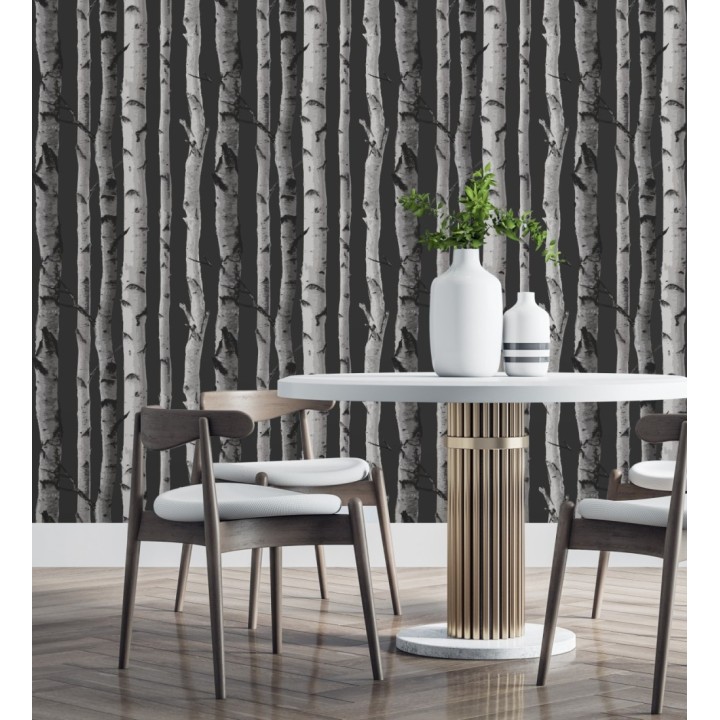 Papel pintado tronco de árboles de estilo nórdico color negro - Nordic Forest 680892
