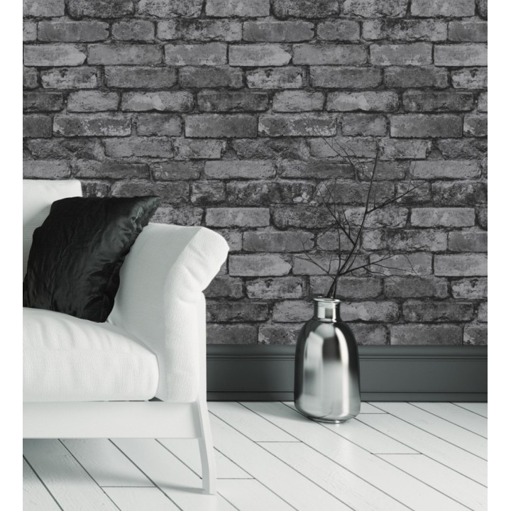 Papel pintado muro de ladrillos color negro y gris - Manchester Break 680893