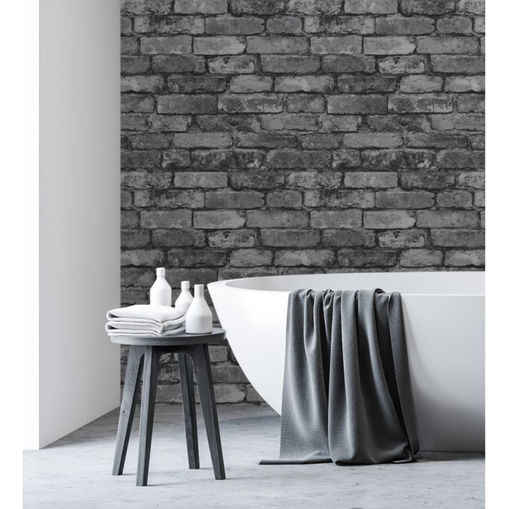 Papel pintado muro de ladrillos color negro y gris - Manchester Break 680893