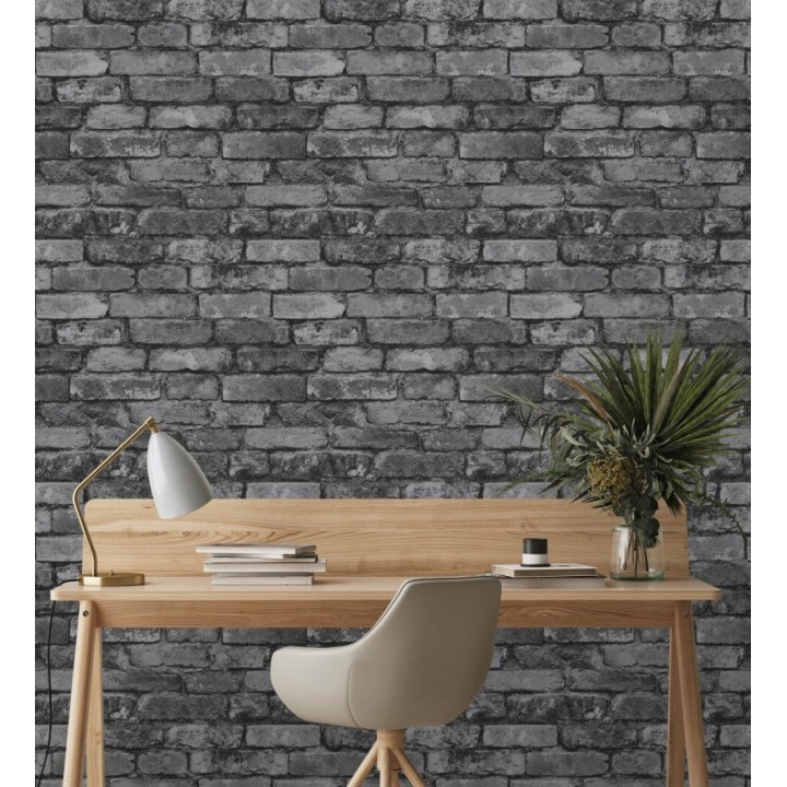 Papel pintado muro de ladrillos color negro y gris - Manchester Break 680893