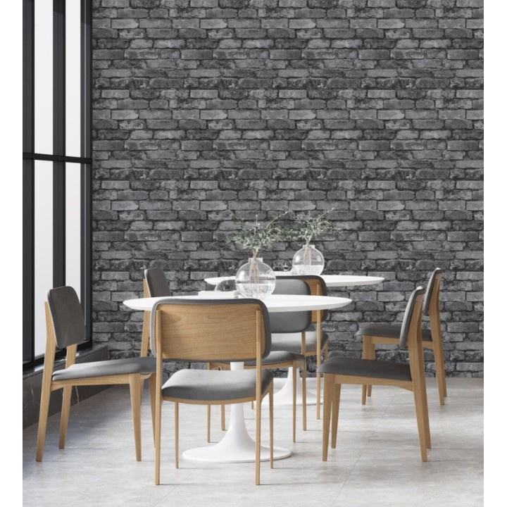 Papel pintado muro de ladrillos color negro y gris - Manchester Break 680893