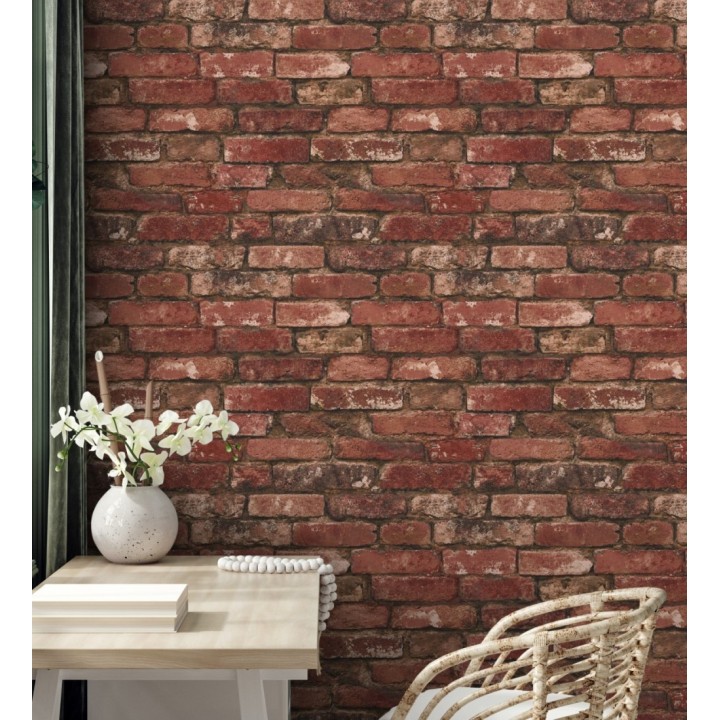 Papel pintado muro de ladrillos en color rojo inglés - Manchester Break 680894