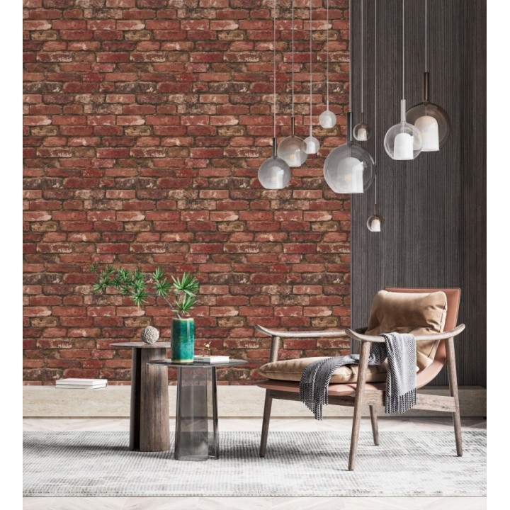 Papel pintado muro de ladrillos en color rojo inglés - Manchester Break 680894