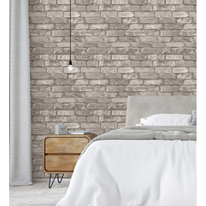 Papel pintado muro de ladrillos color blanco gris y beige - Manchester Break 680895