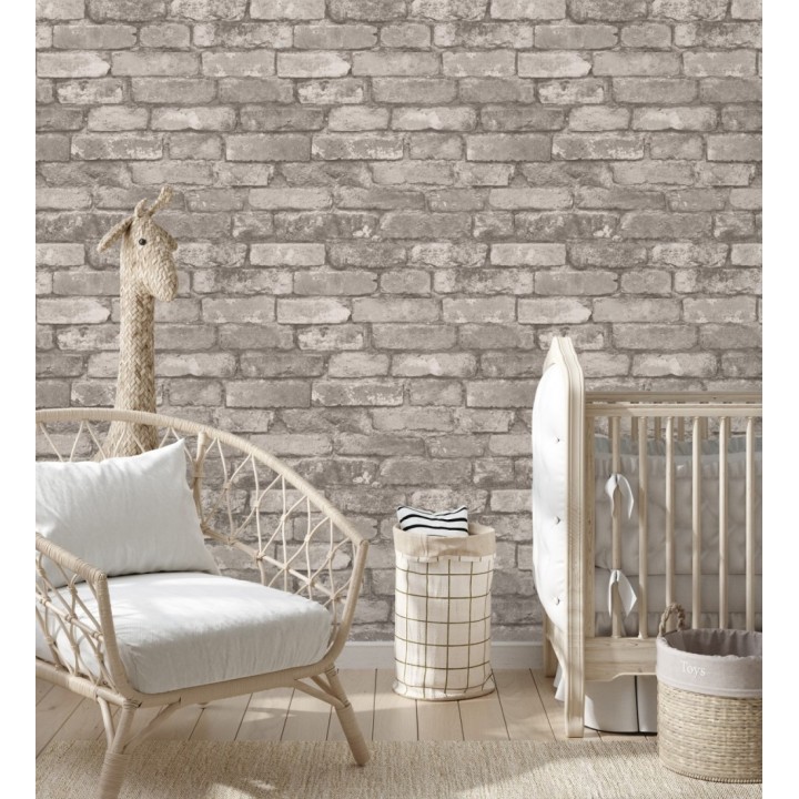 Papel pintado muro de ladrillos color blanco gris y beige - Manchester Break 680895