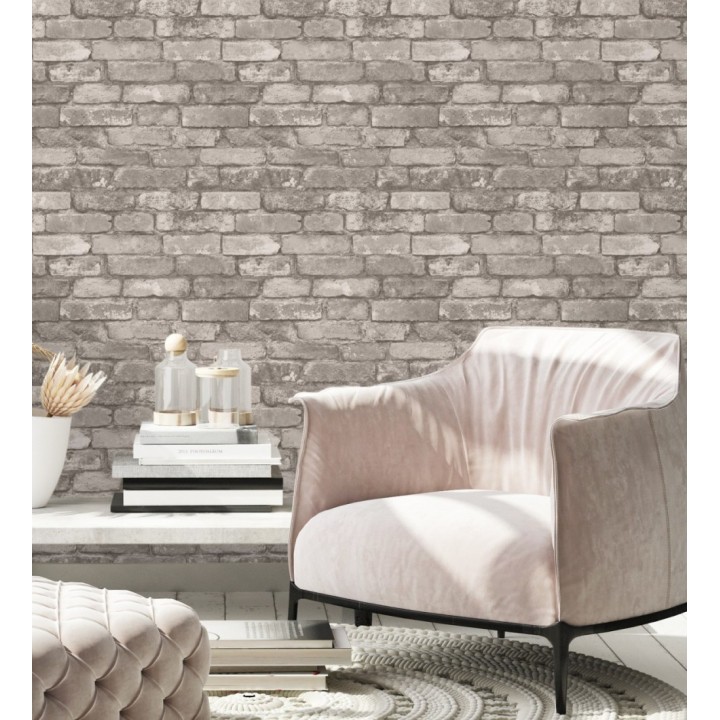 Papel pintado muro de ladrillos color blanco gris y beige - Manchester Break 680895