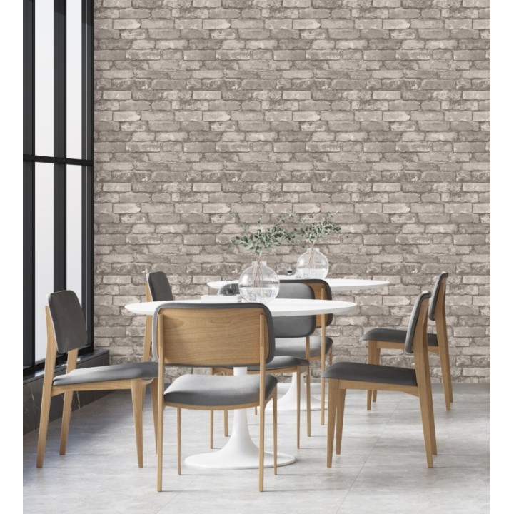 Papel pintado muro de ladrillos color blanco gris y beige - Manchester Break 680895
