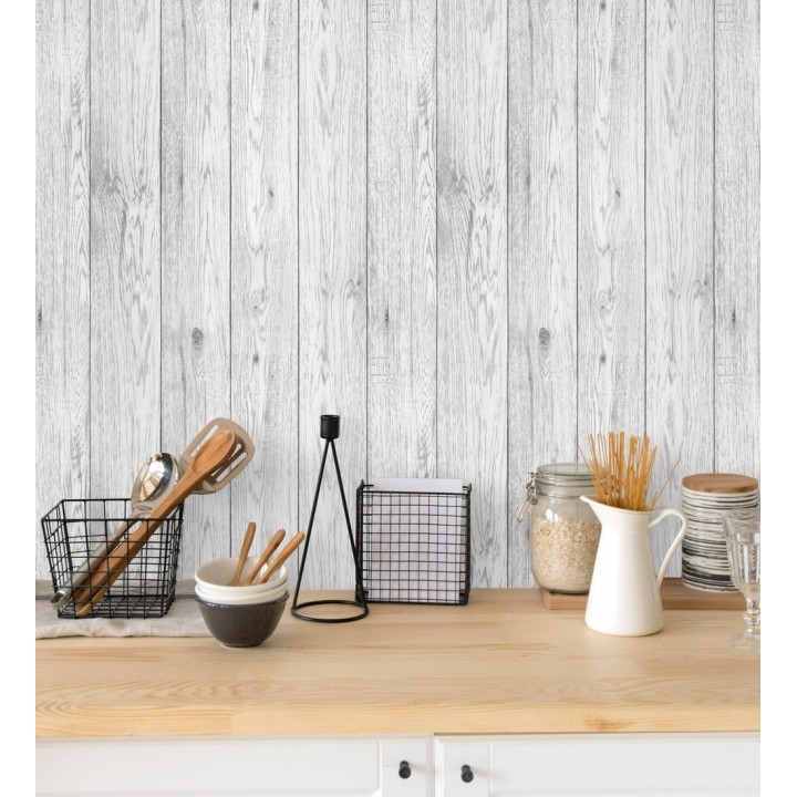 Papel pintado listones de madera blanca vetas grises - Channel Wood 680896