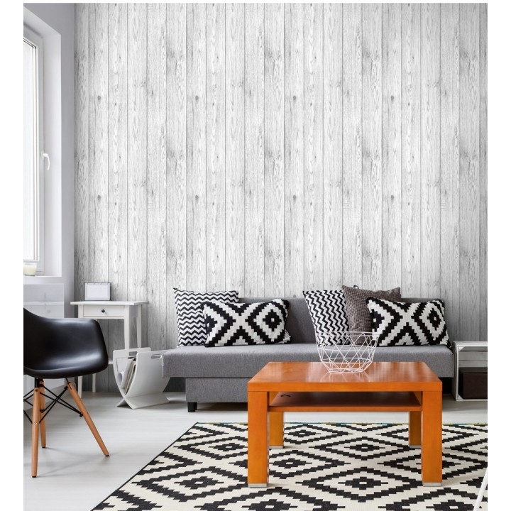 Papel pintado listones de madera blanca vetas grises - Channel Wood 680896