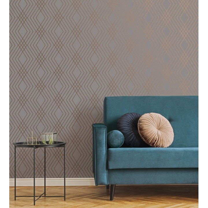 Papel pintado geométrico moderno con líneas metalizadas - Clark Modern 680905