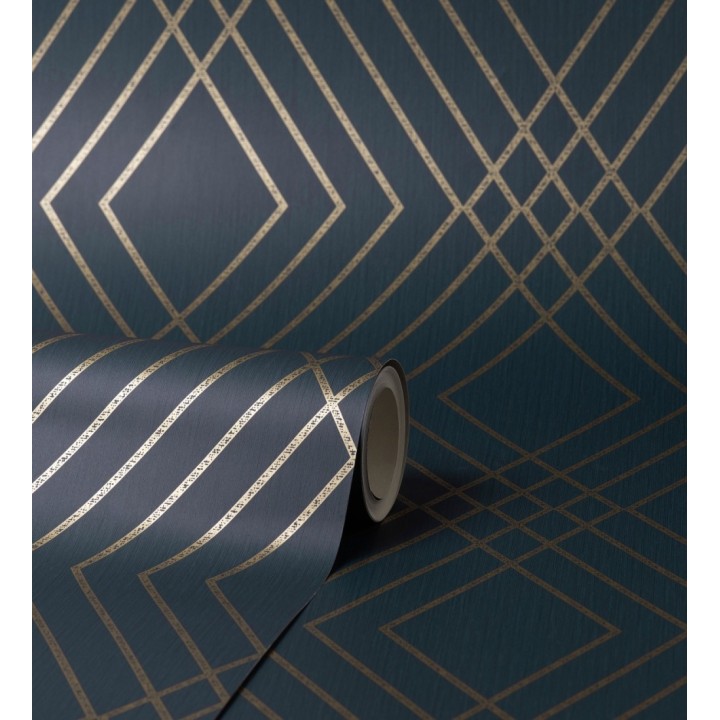 Papel pintado geométrico moderno con líneas metalizadas - Clark Modern 680906