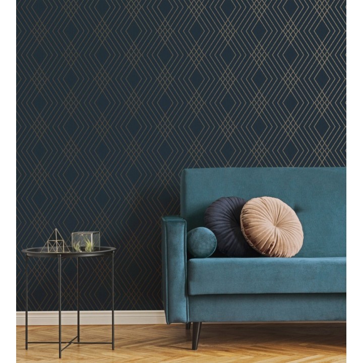 Papel pintado geométrico moderno con líneas metalizadas - Clark Modern 680906