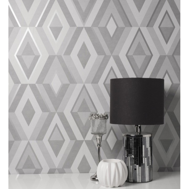 Papel pintado geométrico moderno con detalles metalizados - Diamond Palace 680907