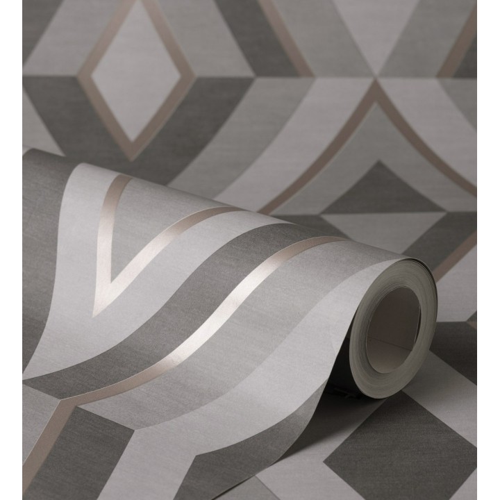 Papel pintado geométrico moderno con detalles metalizados - Diamond Palace 680908