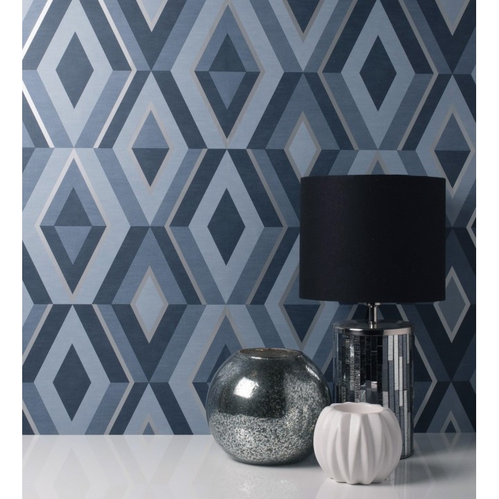 Papel pintado geométrico moderno con detalles metalizados - Diamond Palace 680909