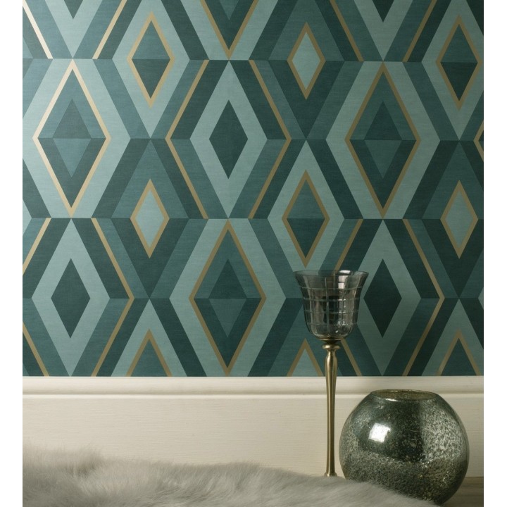 Papel pintado geométrico moderno con detalles metalizados - Diamond Palace 680910