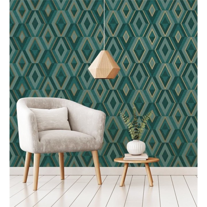 Papel pintado geométrico moderno con detalles metalizados - Diamond Palace 680910