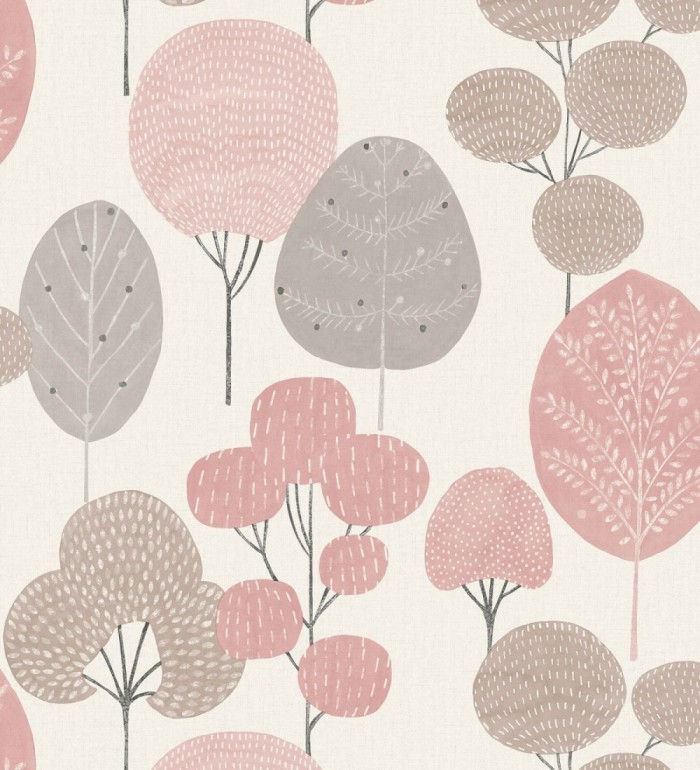 Papel pintado de árboles nórdicos tonos rosa y gris  - Memorial Park 680916
