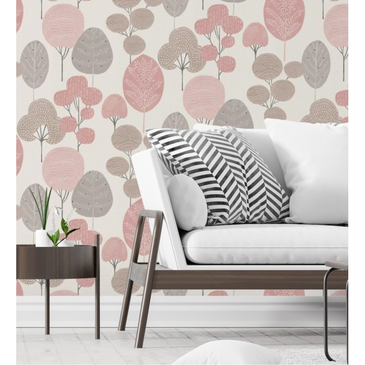 Papel pintado de árboles nórdicos tonos rosa y gris  - Memorial Park 680916