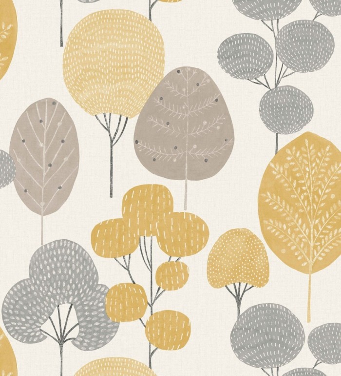 Papel pintado de árboles nórdicos tonos gris y mostaza - Memorial Park 680924