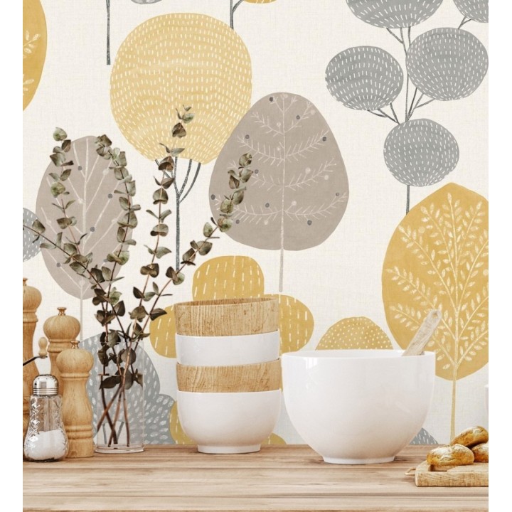 Papel pintado de árboles nórdicos tonos gris y mostaza - Memorial Park 680924