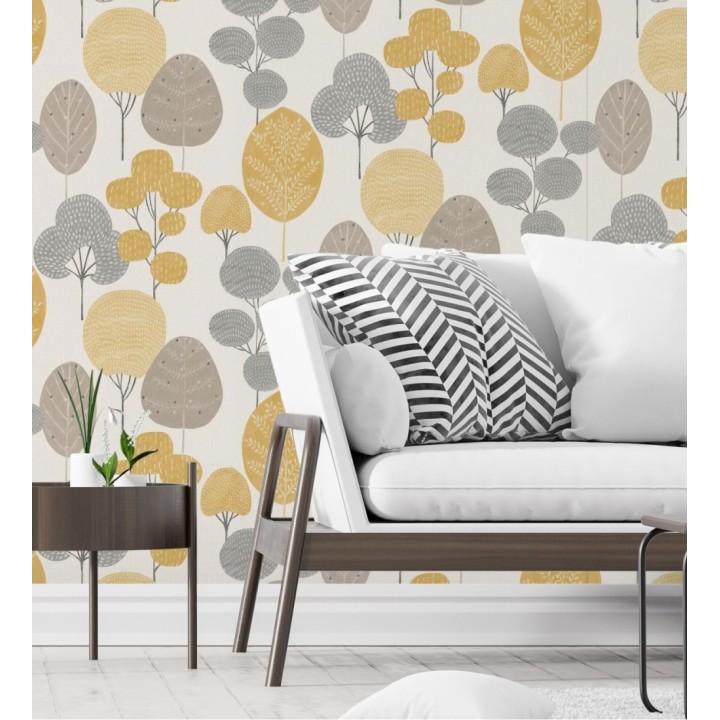 Papel pintado de árboles nórdicos tonos gris y mostaza - Memorial Park 680924