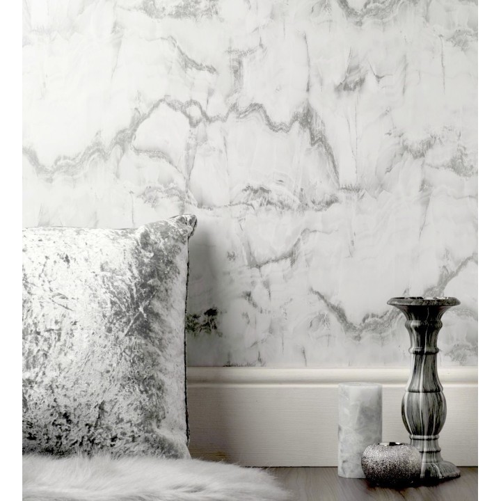 Papel pintado efecto mármol blanco vetas grises - Veneto Marble 680935
