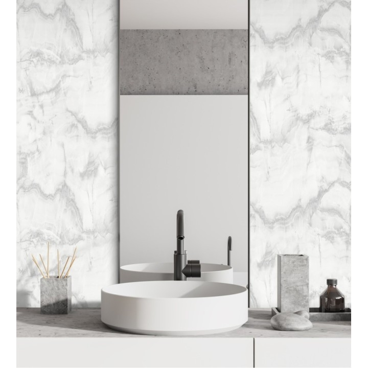 Papel pintado efecto mármol blanco vetas grises - Veneto Marble 680935