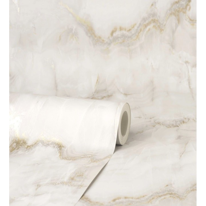 Papel pintado efecto mármol blanco vetas beige - Veneto Marble 680936