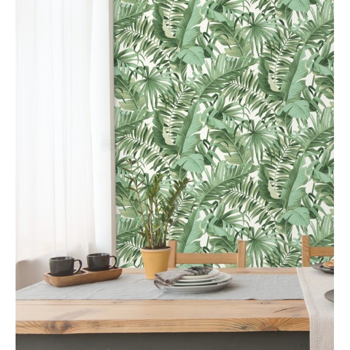 Papel pintado de hojas tropicales verde y blanco - Maldivas Tropical 680938