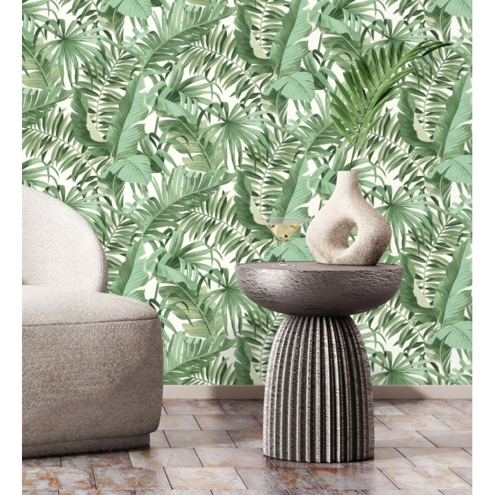 Papel pintado de hojas tropicales verde y blanco - Maldivas Tropical 680938