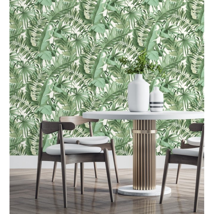 Papel pintado de hojas tropicales verde y blanco - Maldivas Tropical 680938